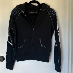Switch USA Embroidered hooded Jacket black zip up roses small